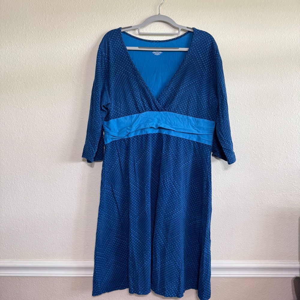Patagonia Long Sleeve Margot Dress Women's Size XL Blue‎ Stretch Surplice V-Neck - Picture 2 of 10